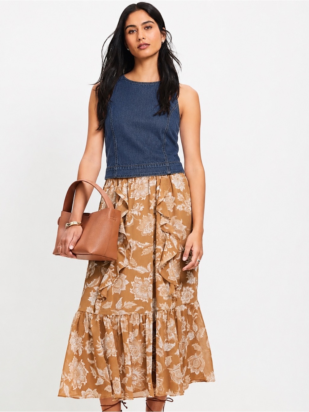 NWT LOFT Floral Midi Skirt Size 6 | Tiered Ruffle Boho Cottagecore  (NWT)